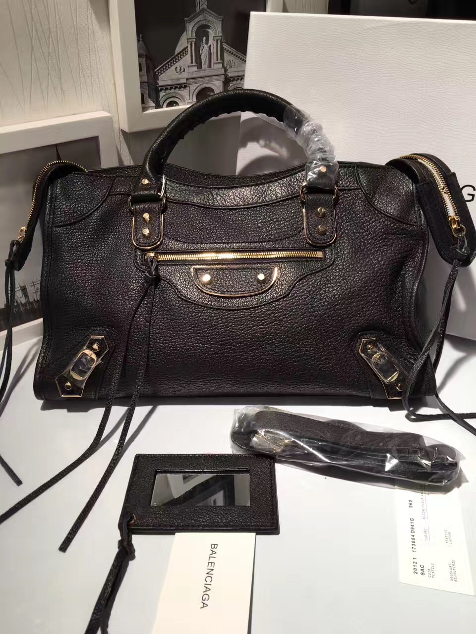 balenciaga city large goatskin black handbags