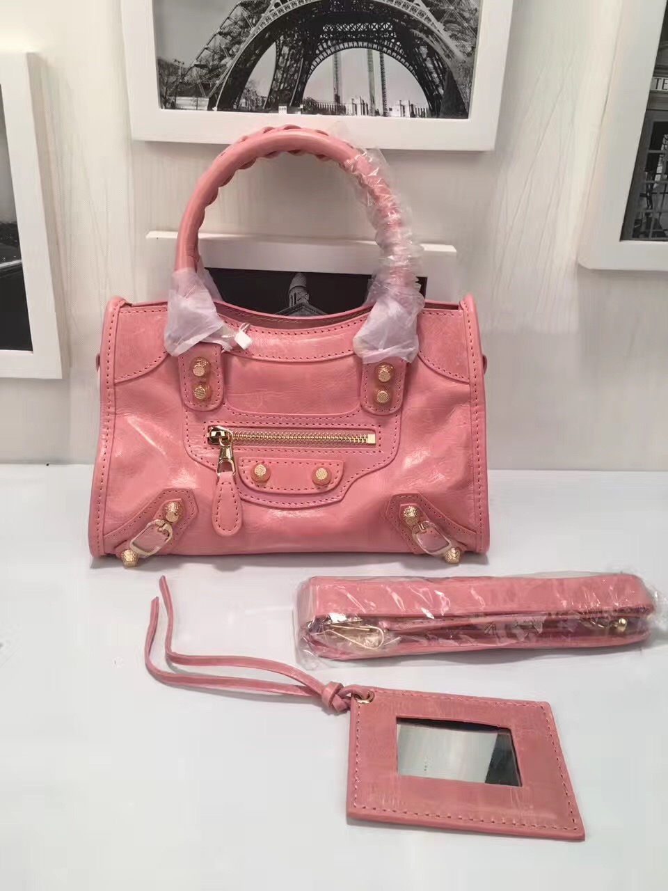 balenciaga city mini pink handbags