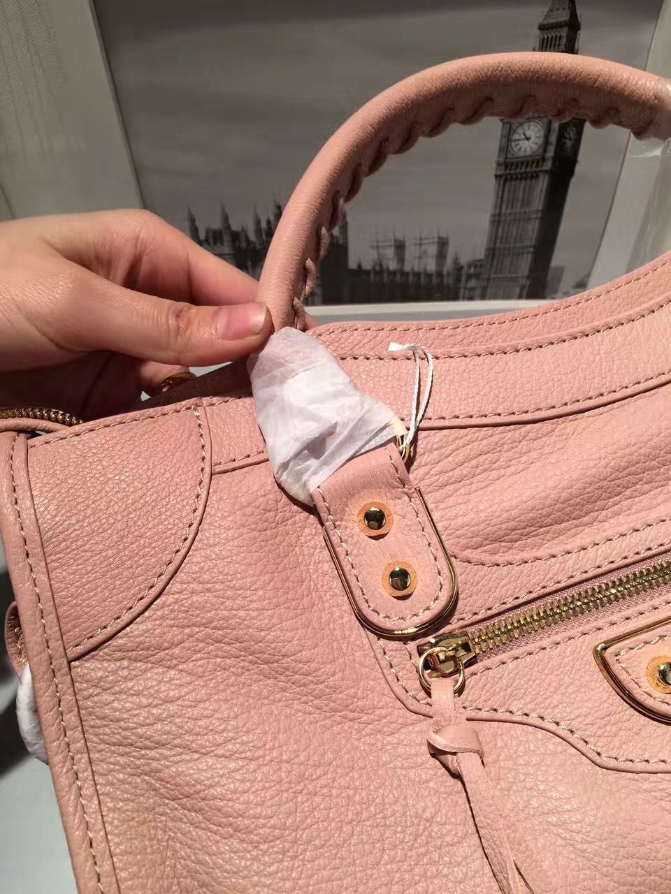 balenciaga city large pink goatskin handbags