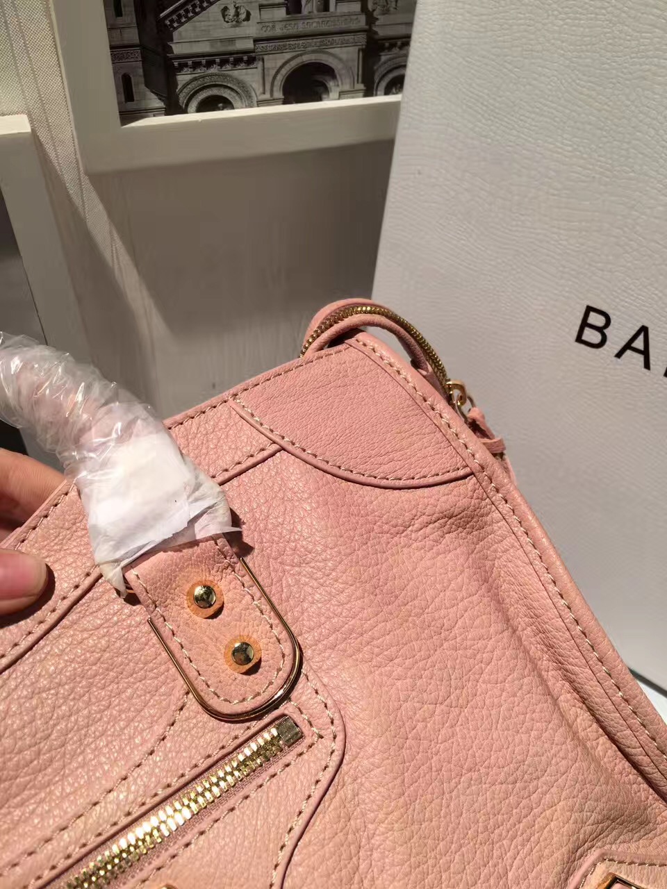 balenciaga city large pink goatskin handbags