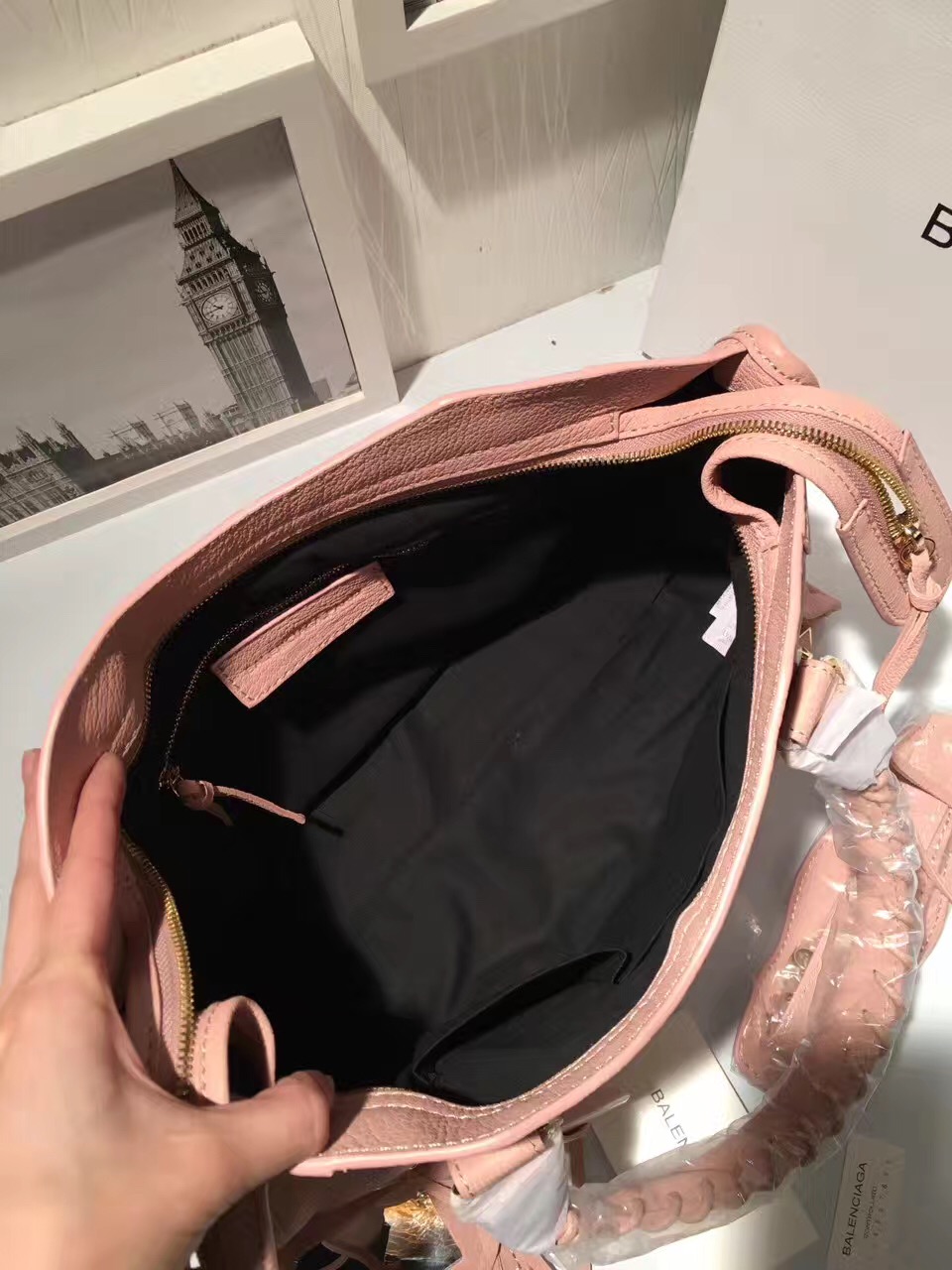 balenciaga city large pink goatskin handbags