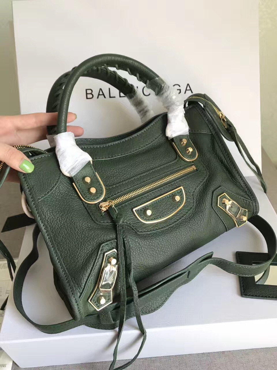 balenciaga city green small goatskin handbags