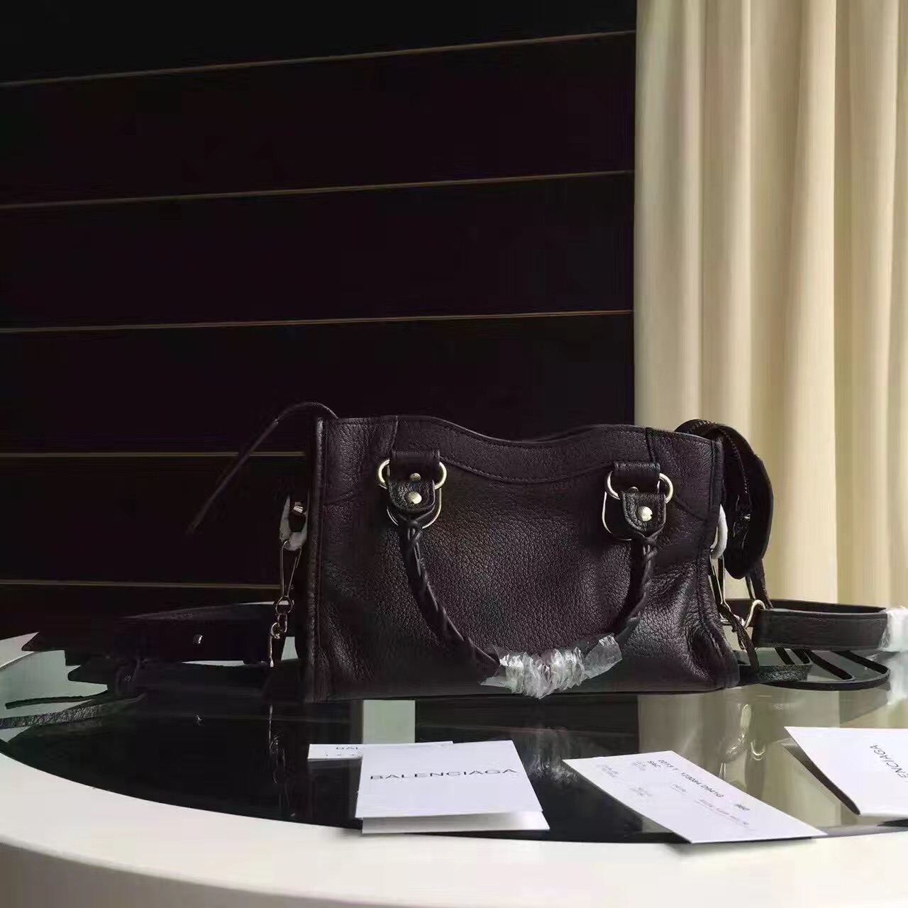 balenciaga city black mini goatskin handbags