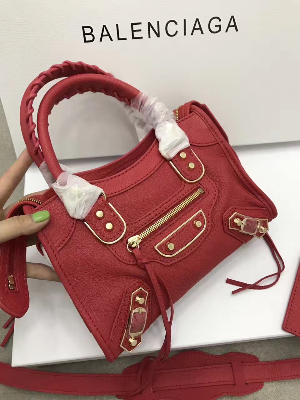 balenciaga city mini goatskin red handbags