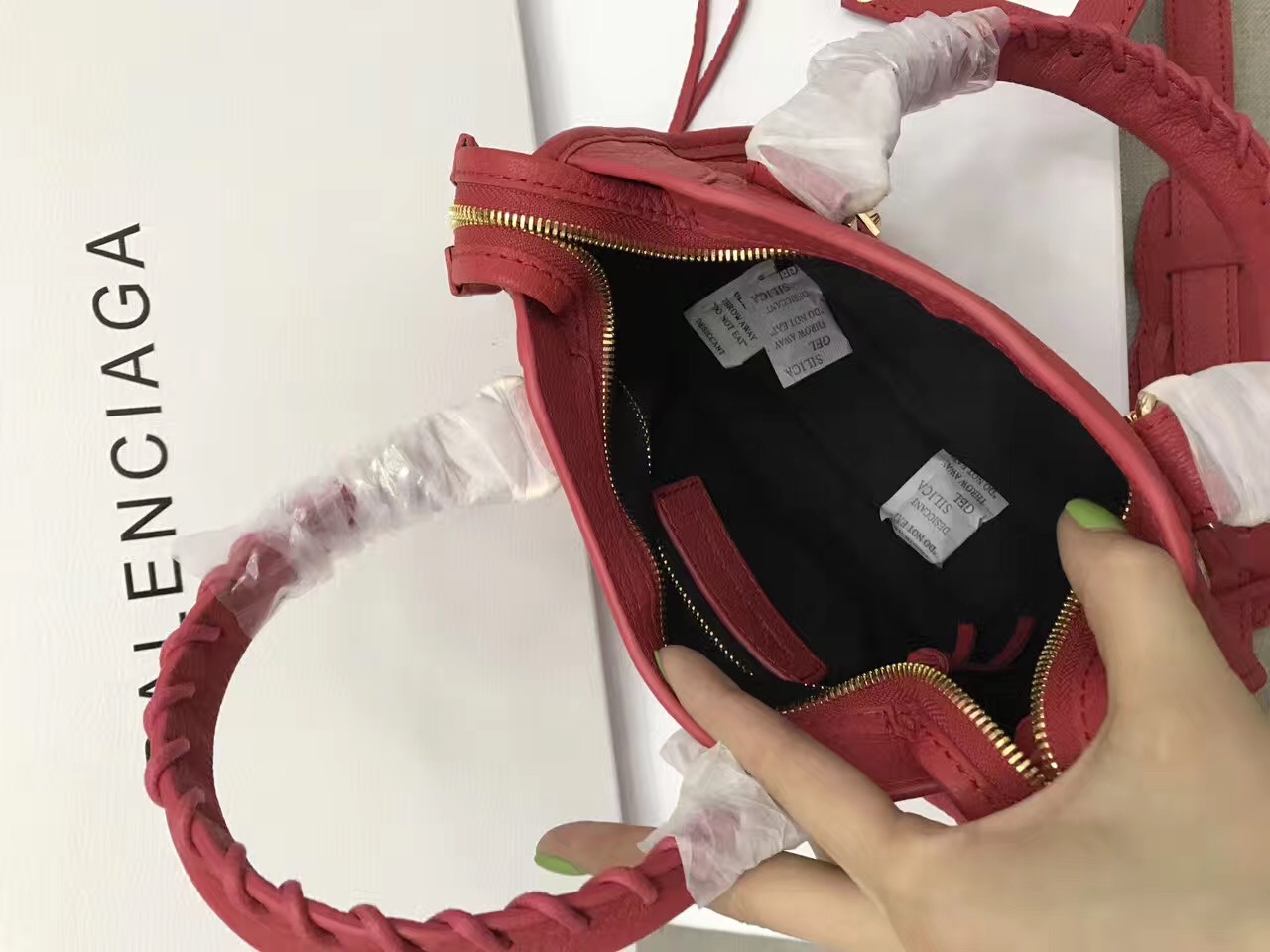 balenciaga city mini goatskin red handbags