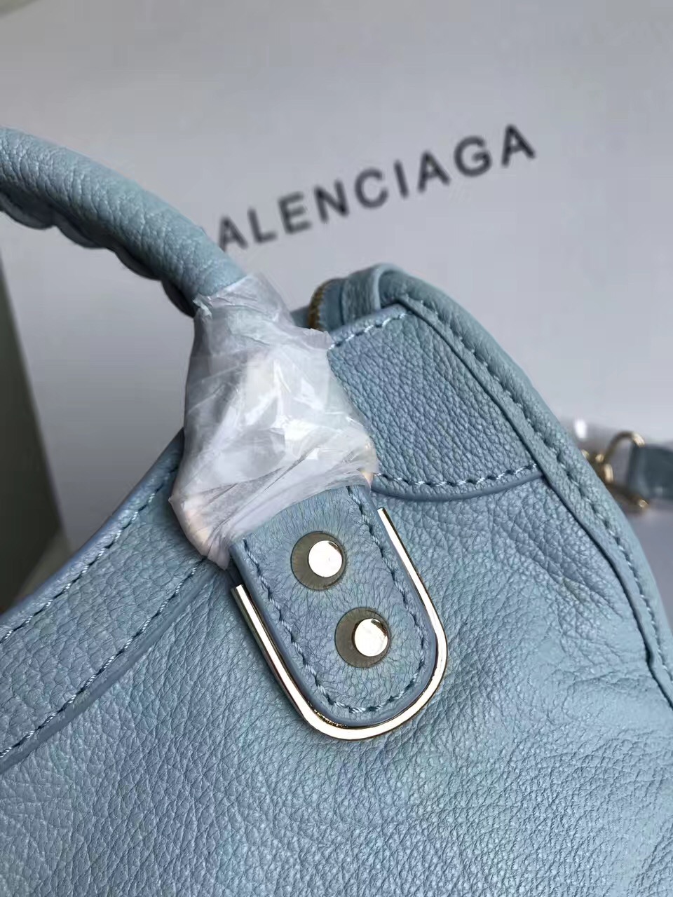 balenciaga city light goatskin blue mini handbags