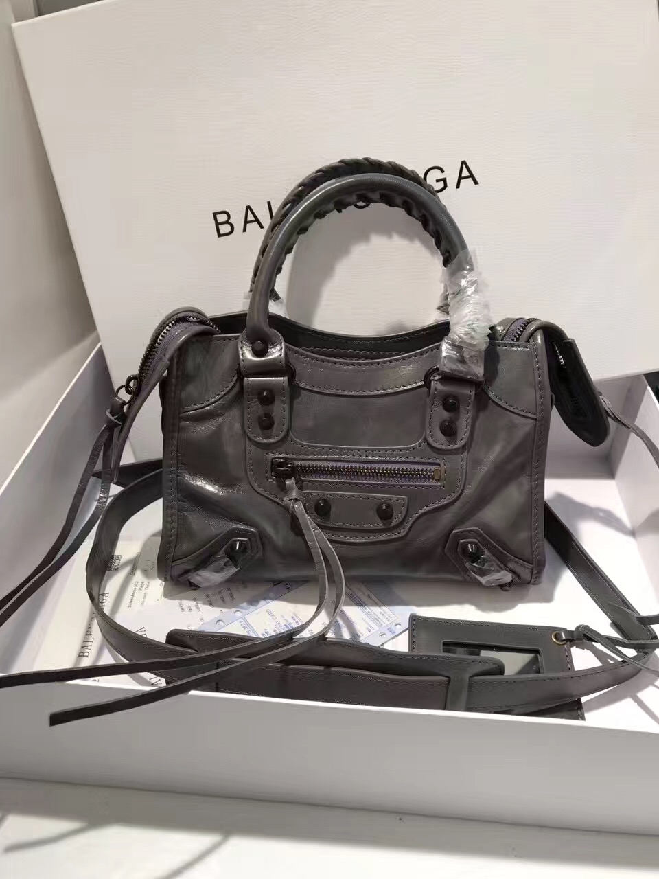 balenciaga city dark gray mini handbags