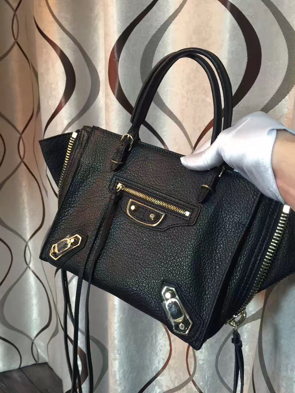 balenciaga city mini black goatskin handbags