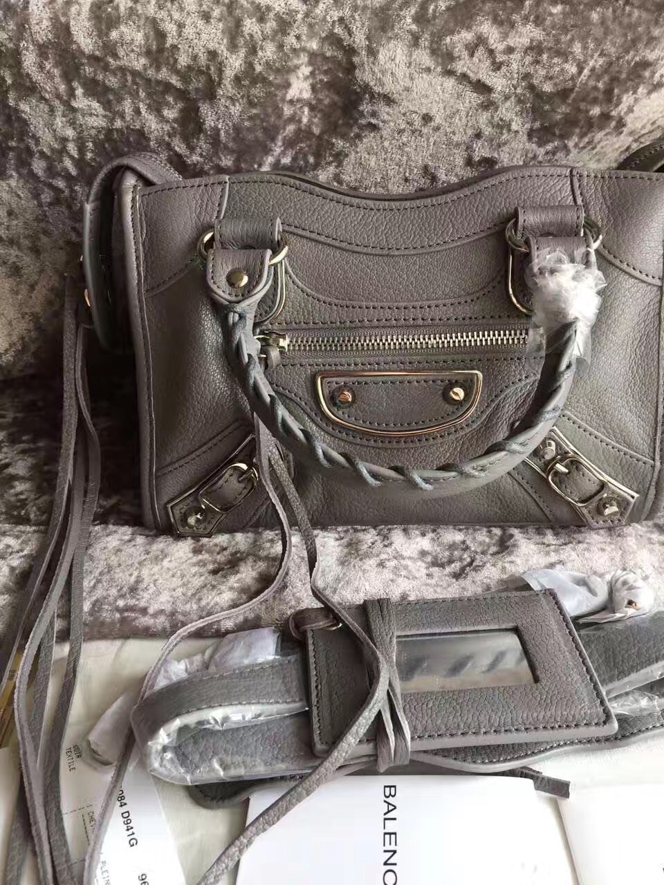 balenciaga city mini goatskin gray handbags