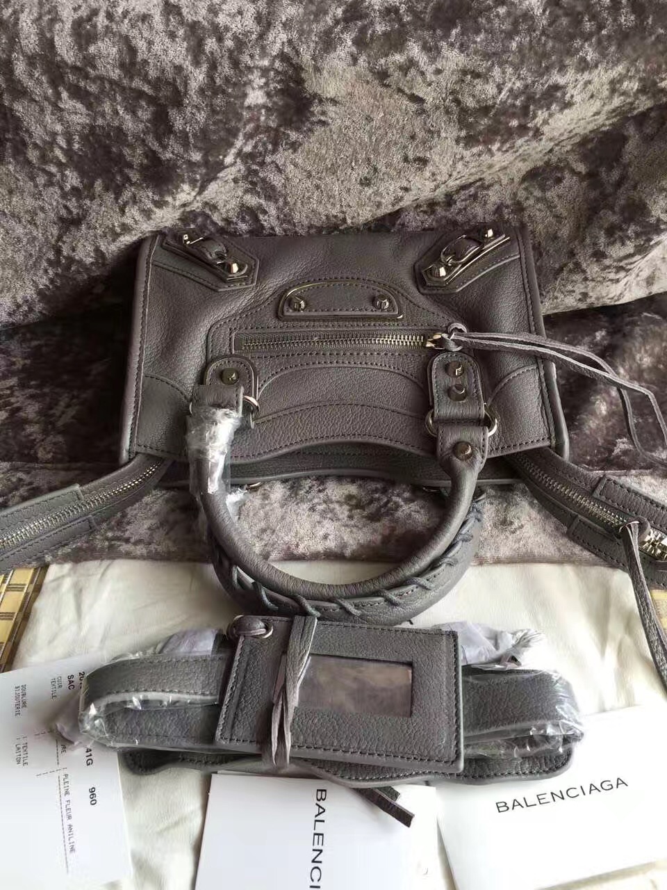 balenciaga city mini goatskin gray handbags