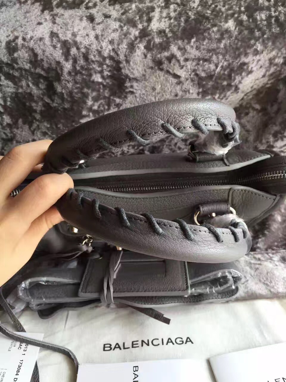 balenciaga city mini goatskin gray handbags