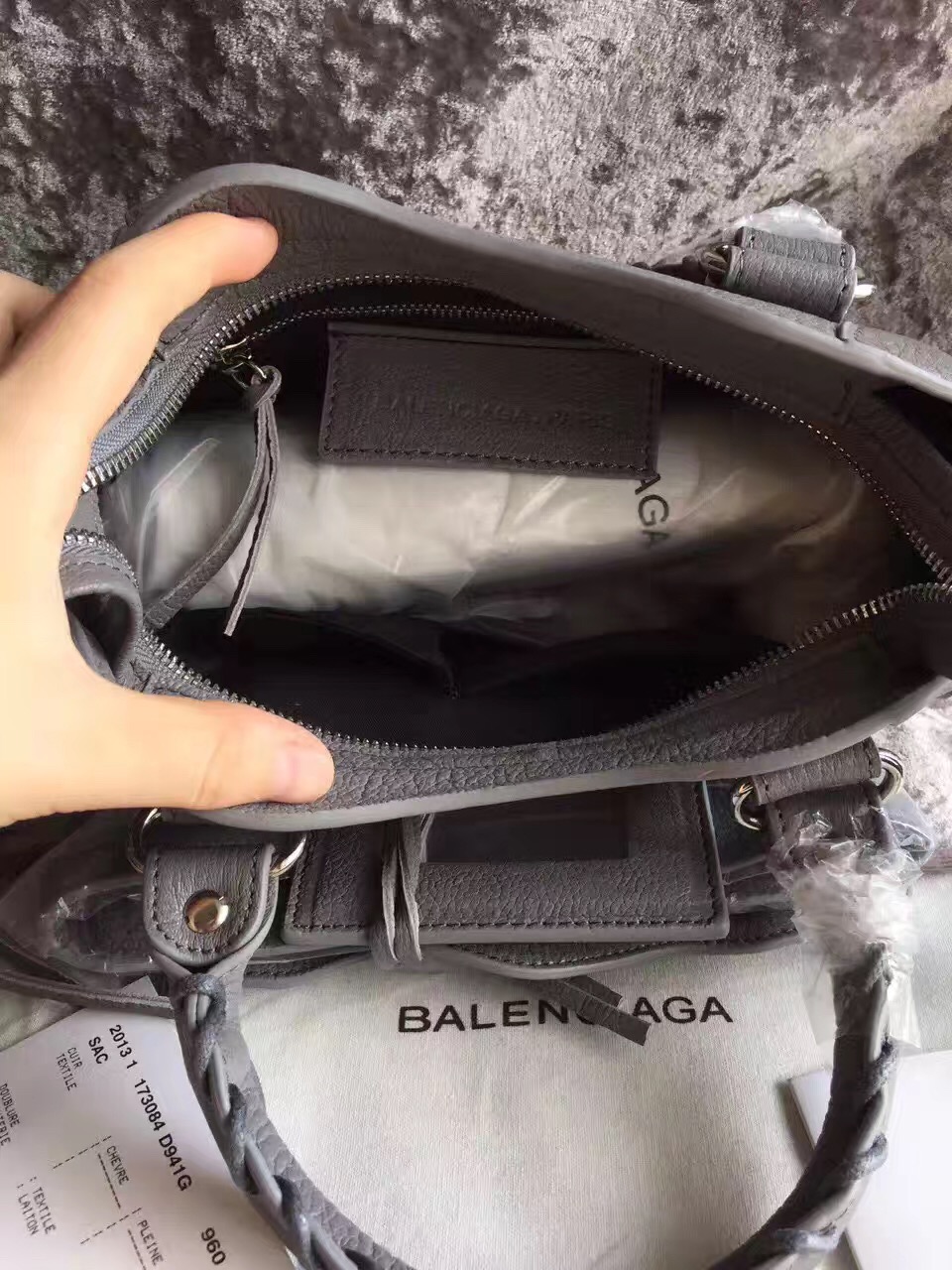 balenciaga city mini goatskin gray handbags