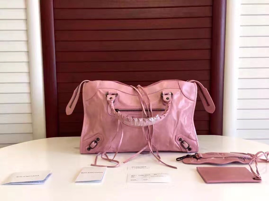 balenciaga city pink large handbags