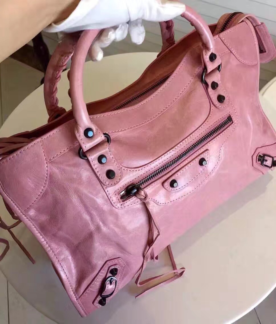 balenciaga city pink large handbags