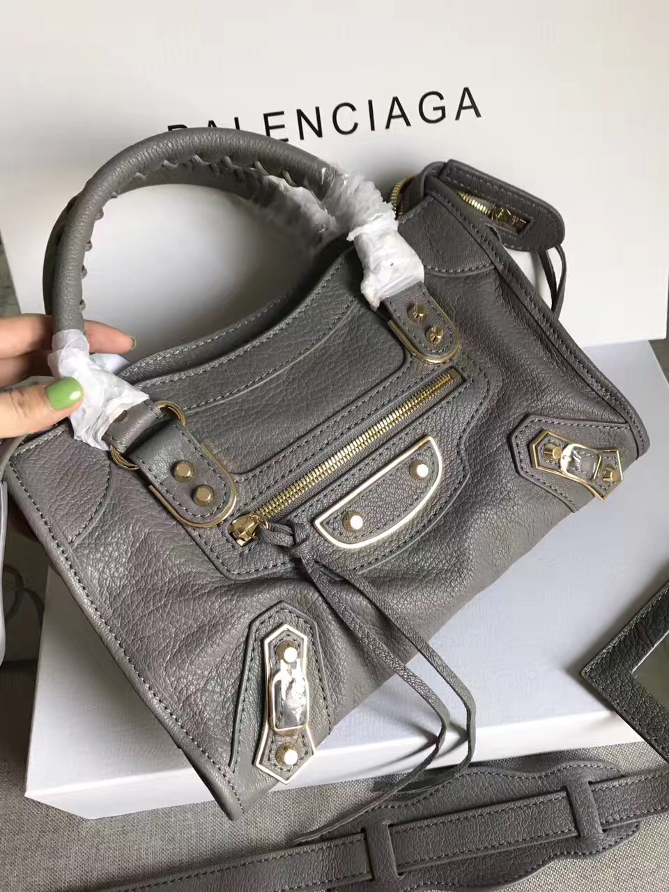 balenciaga city gray mini goatskin handbags