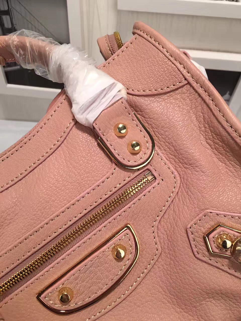 balenciaga city small pink goatskin handbags