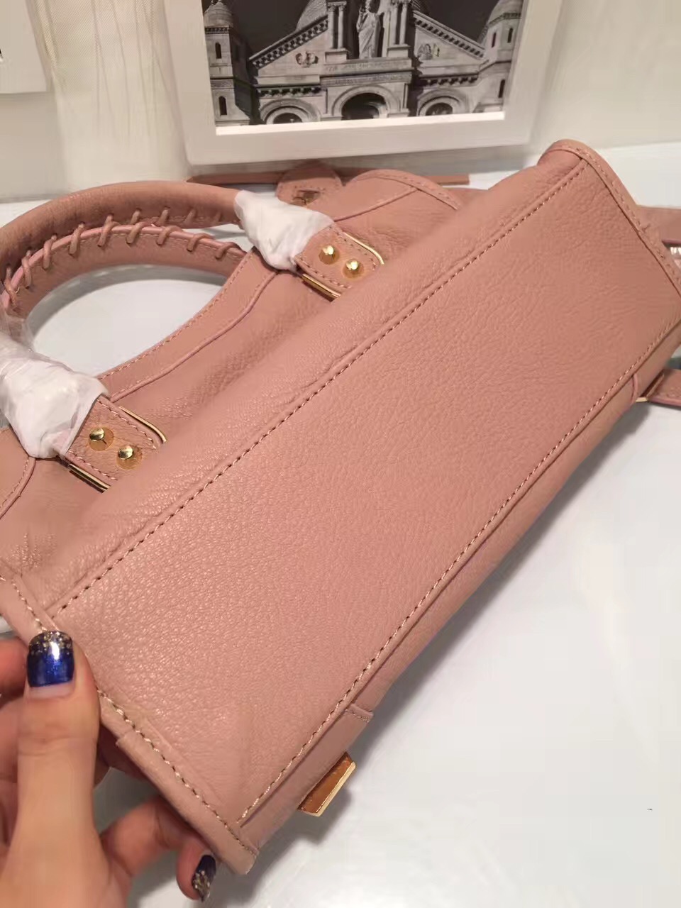 balenciaga city small pink goatskin handbags