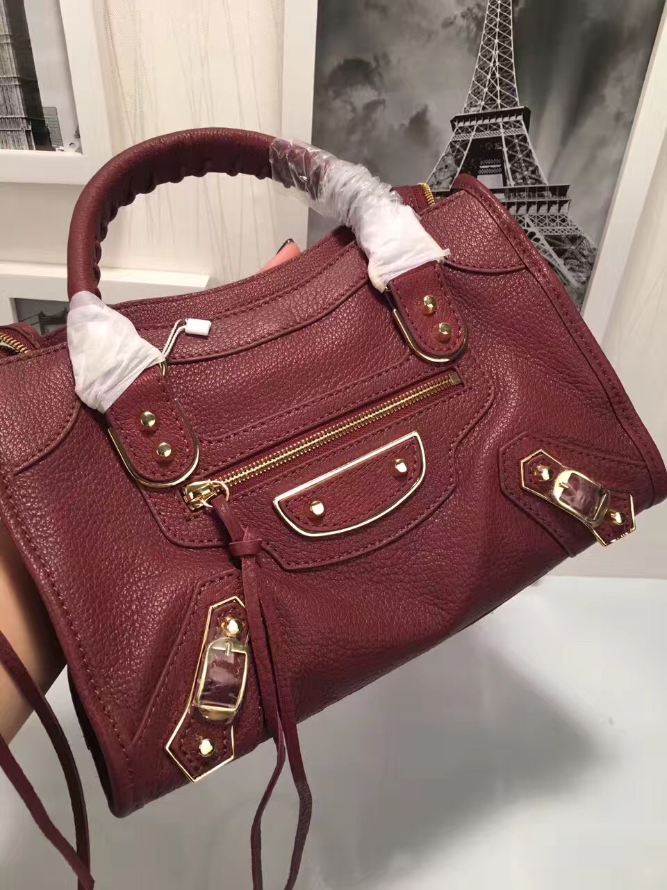 balenciaga city small goatskin wine handbags