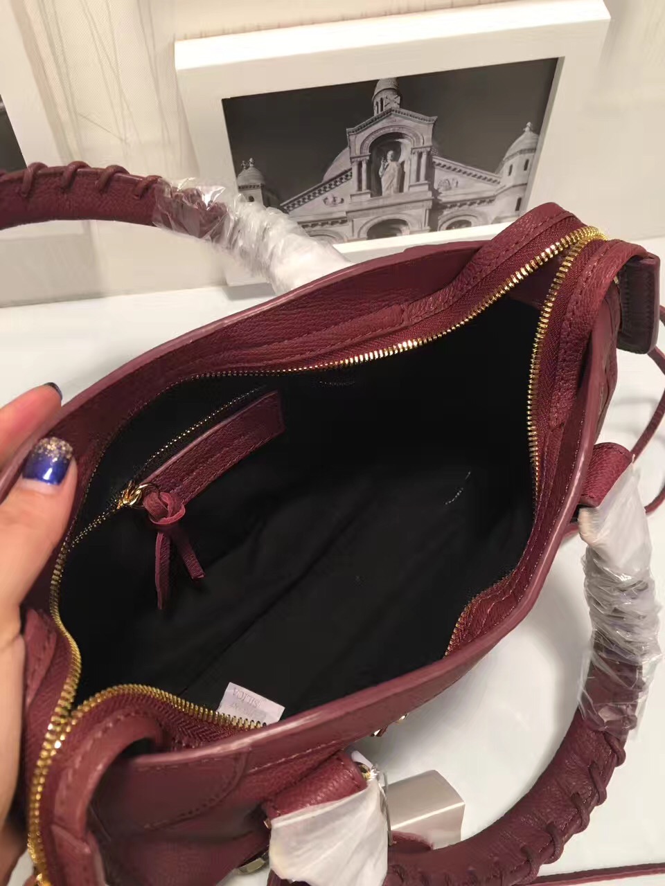 balenciaga city small goatskin wine handbags