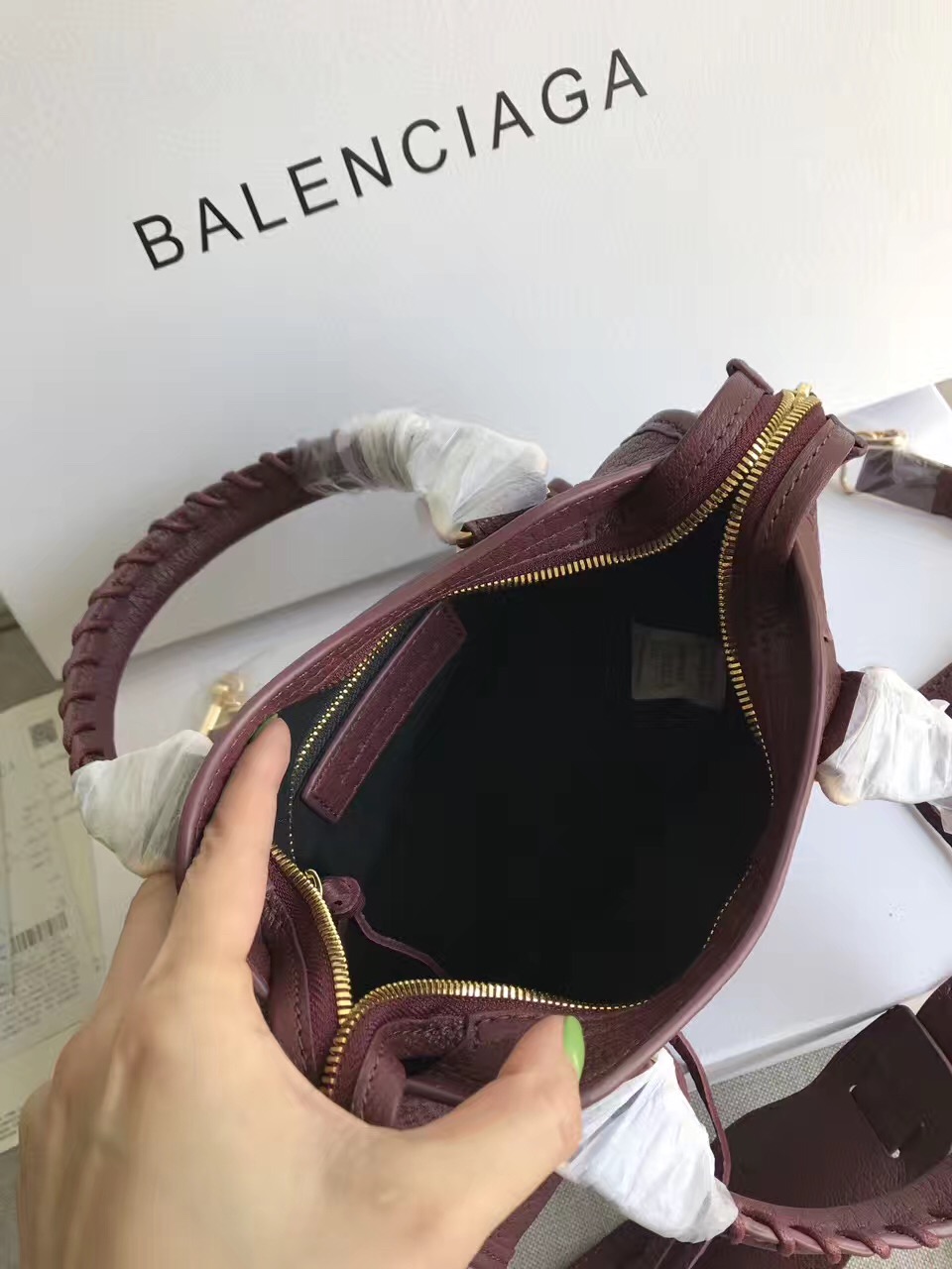 balenciaga city mini goatskin wine handbags