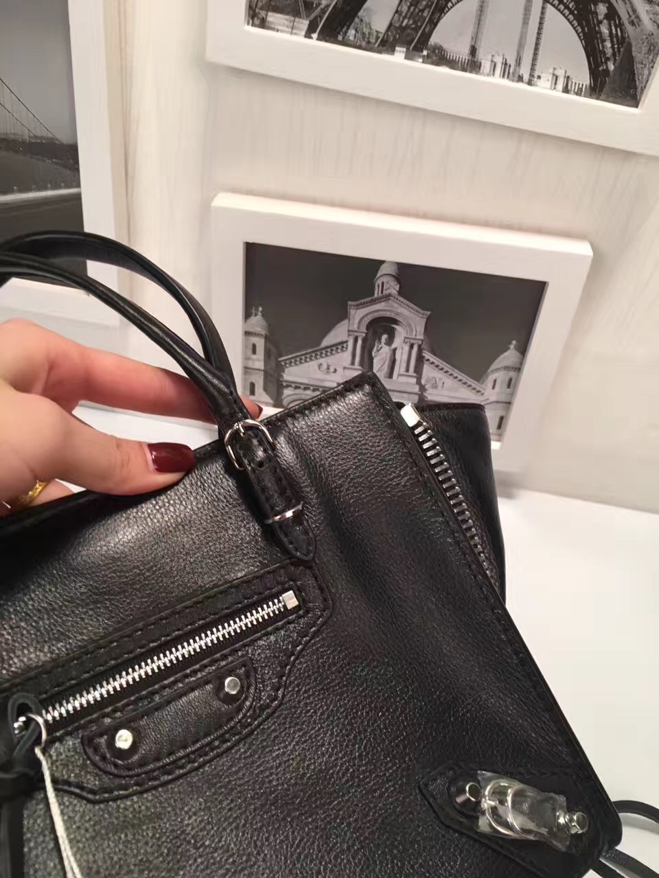 balenciaga city mini black goatskin handbags
