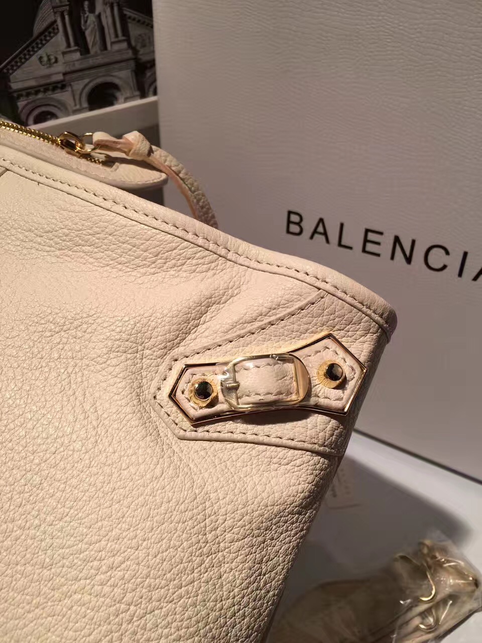 balenciaga city cream large goatskin handbags