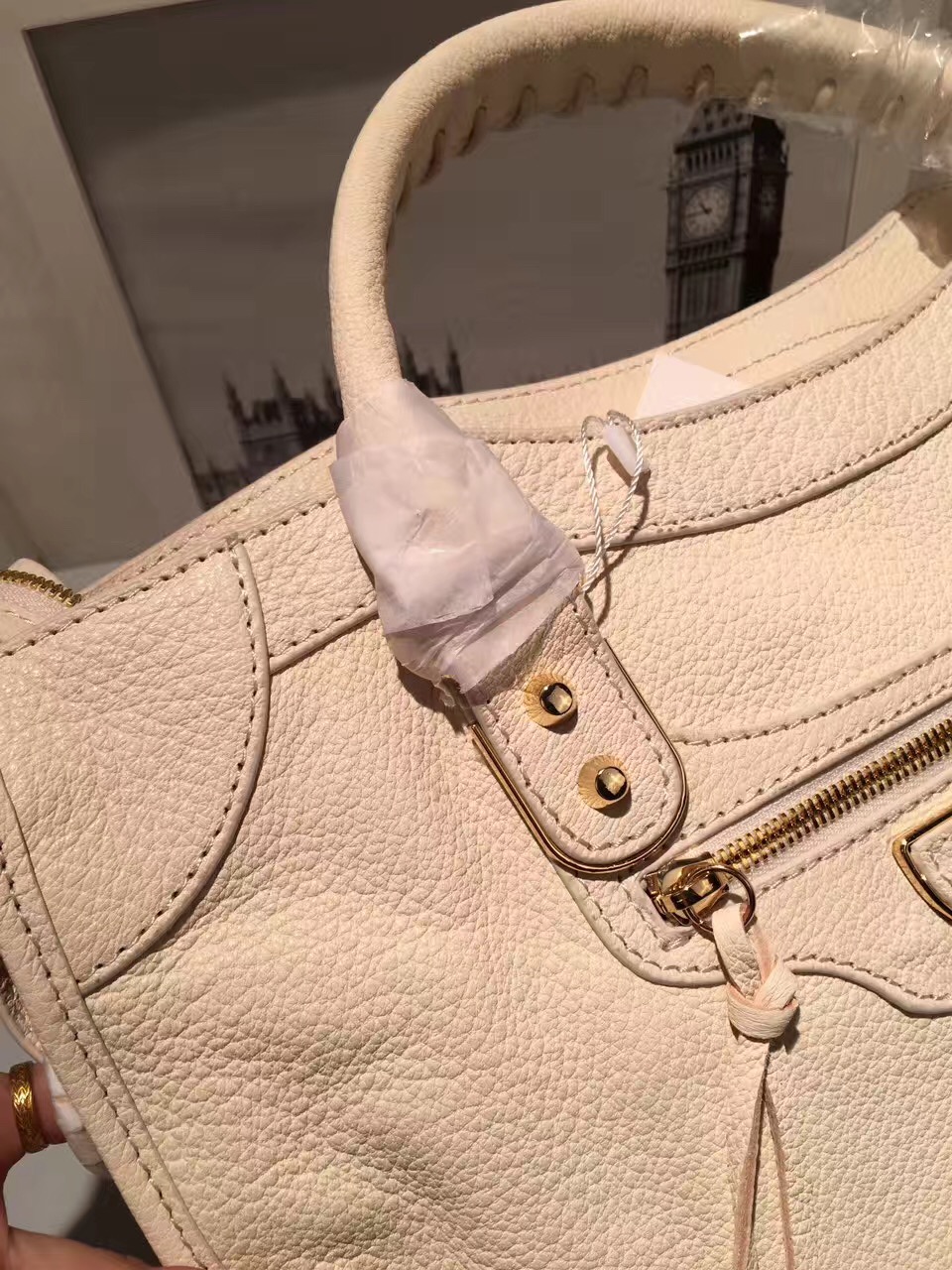 balenciaga city cream large goatskin handbags