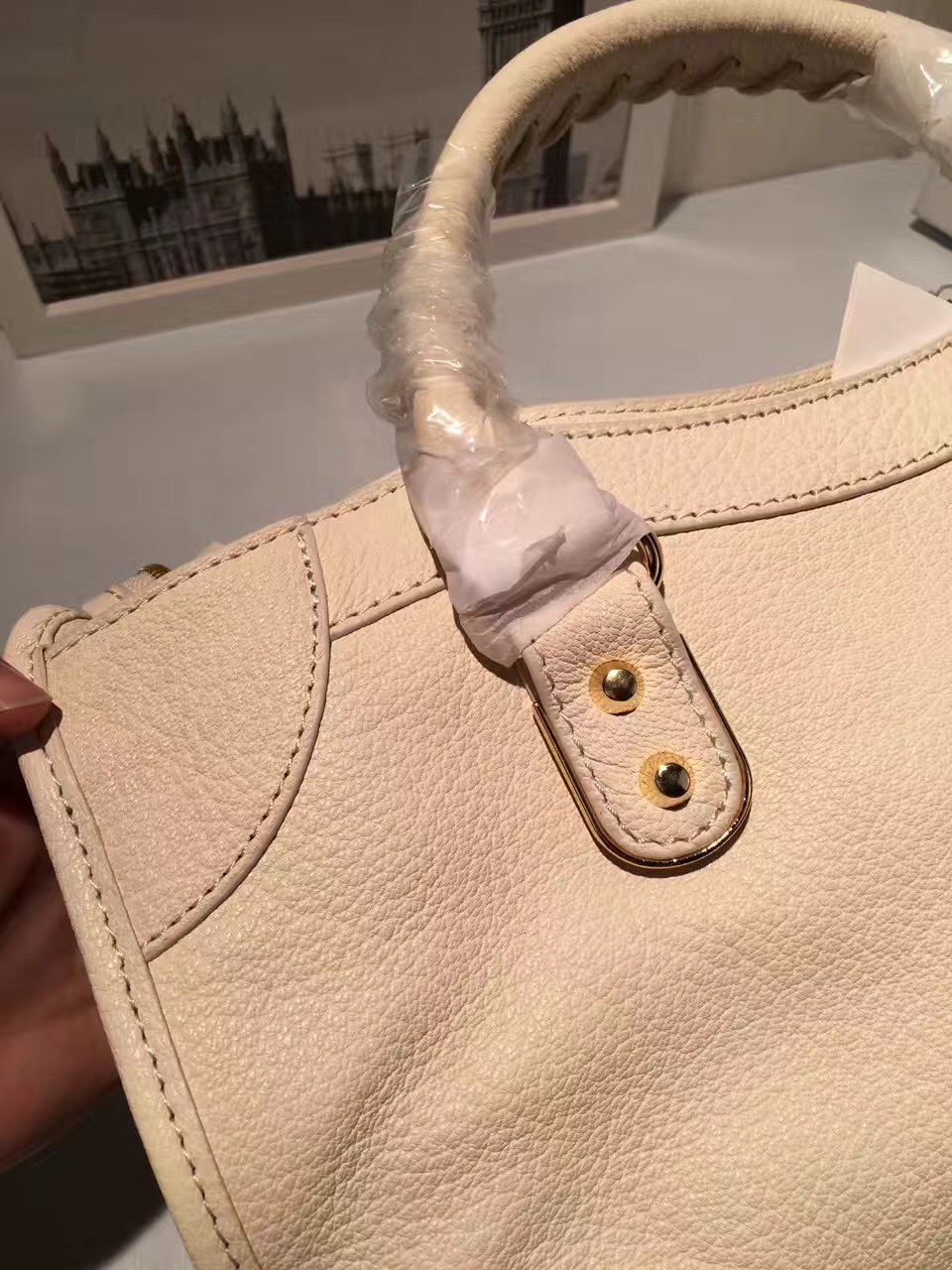 balenciaga city cream large goatskin handbags