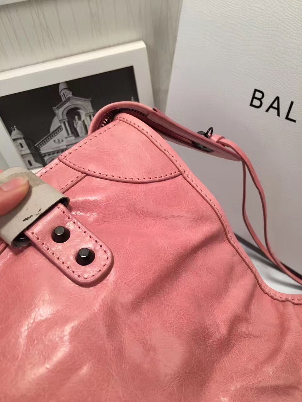 balenciaga city large rose red handbags