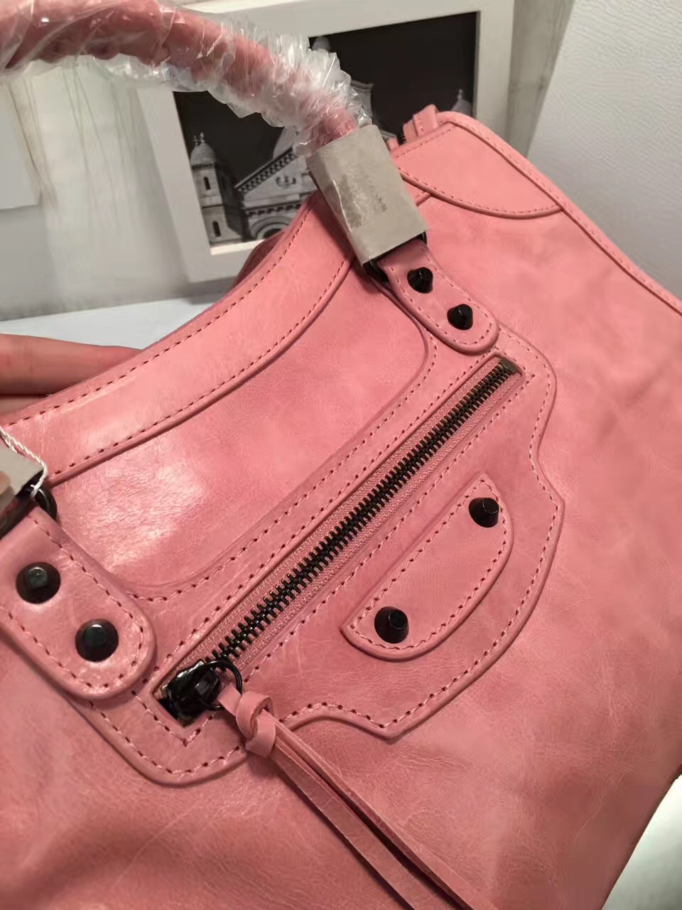 balenciaga city large rose red handbags