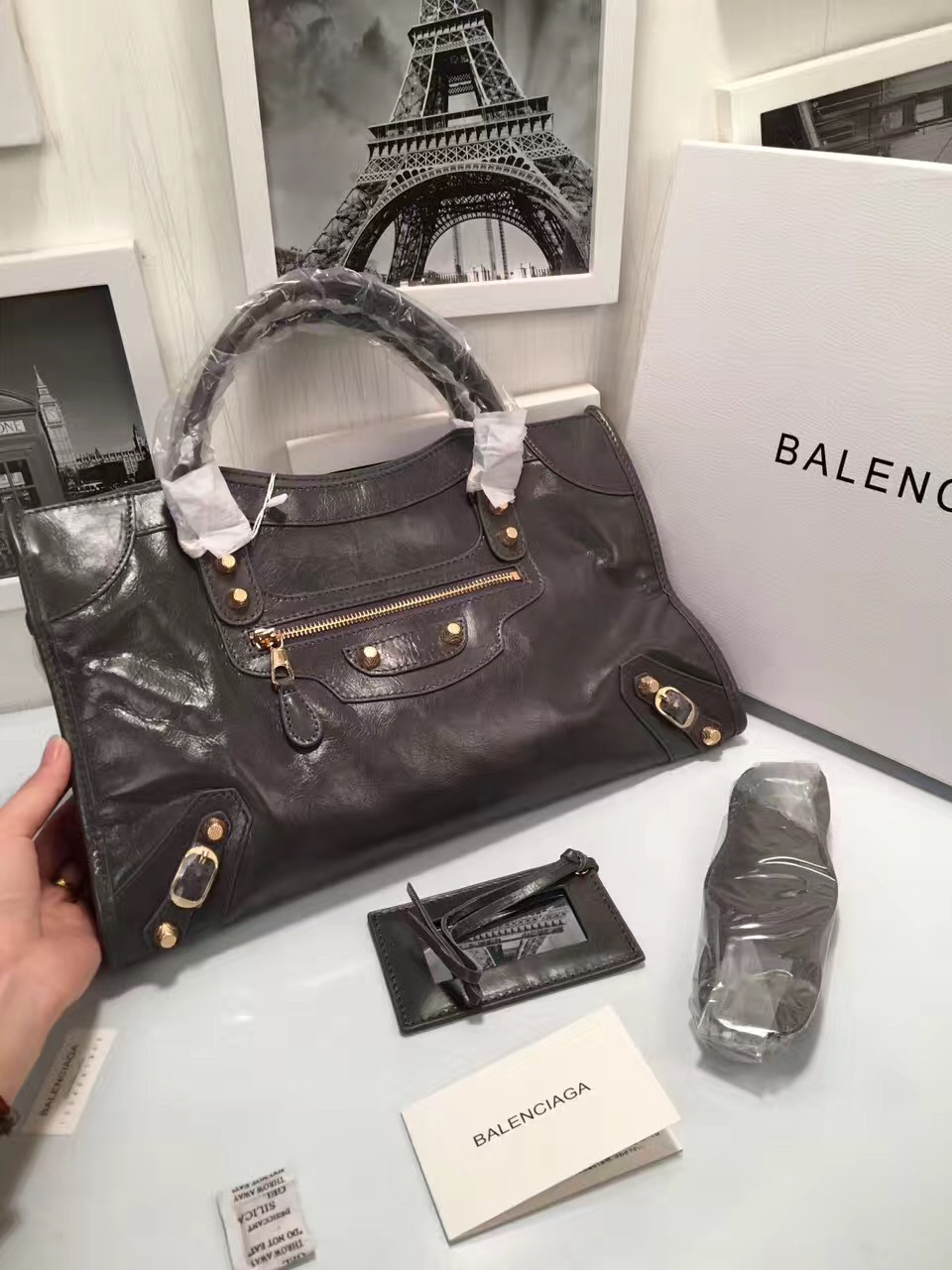 balenciaga city dark gray large handbags