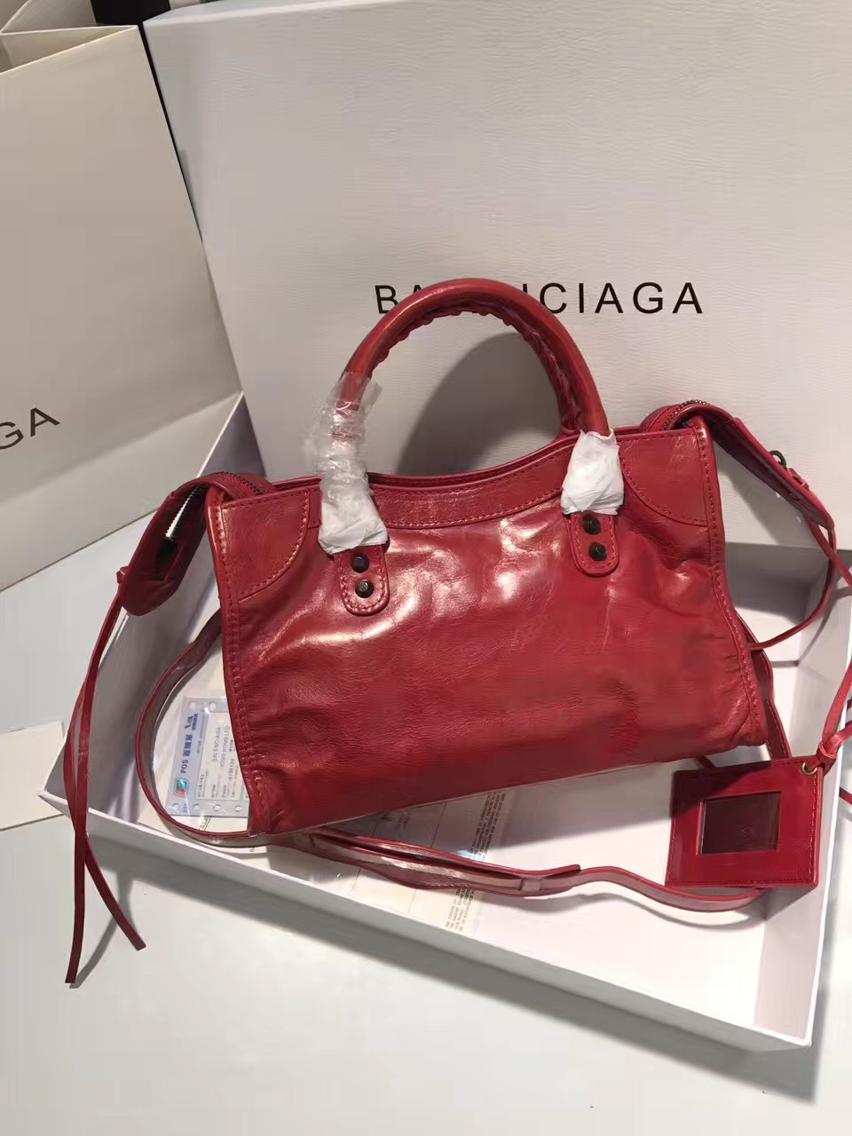 balenciaga city small red handbags