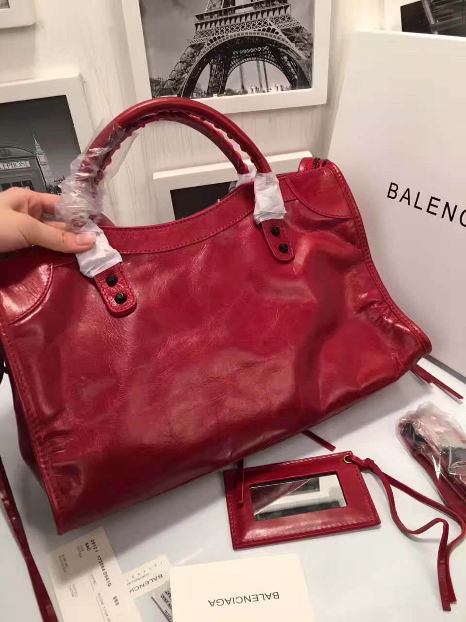 balenciaga city large wine handbags