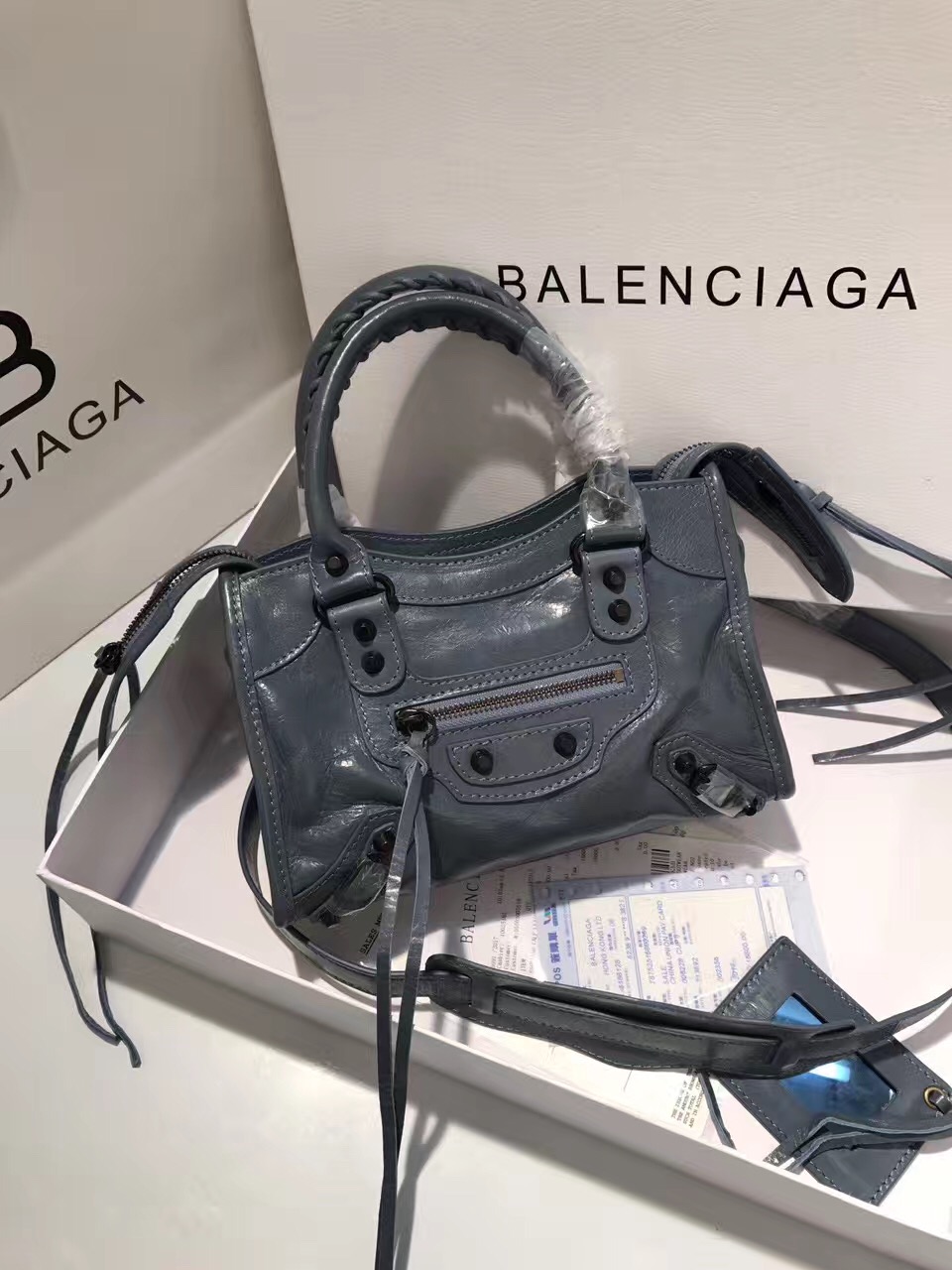 balenciaga city mini navy gray handbags