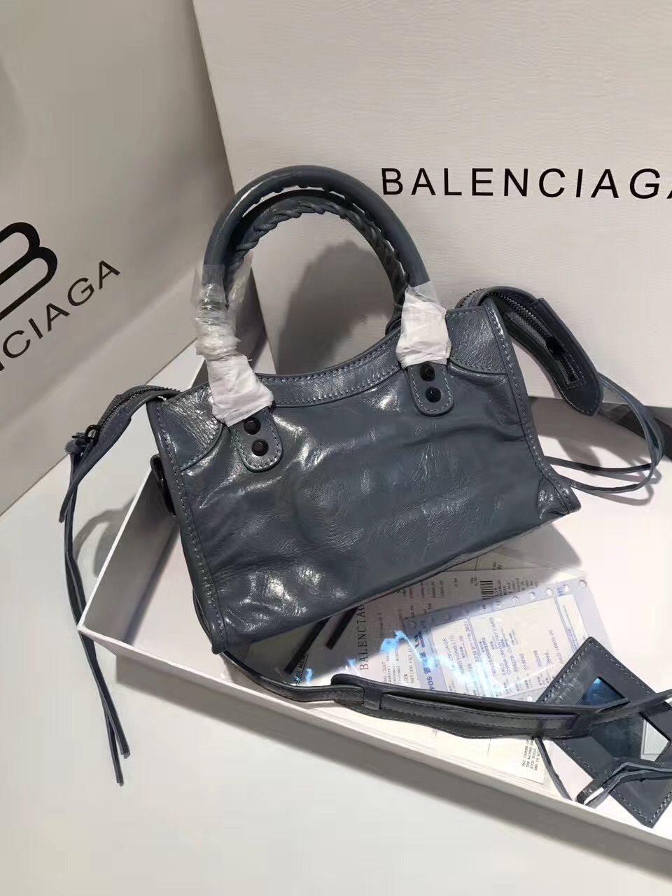 balenciaga city mini navy gray handbags