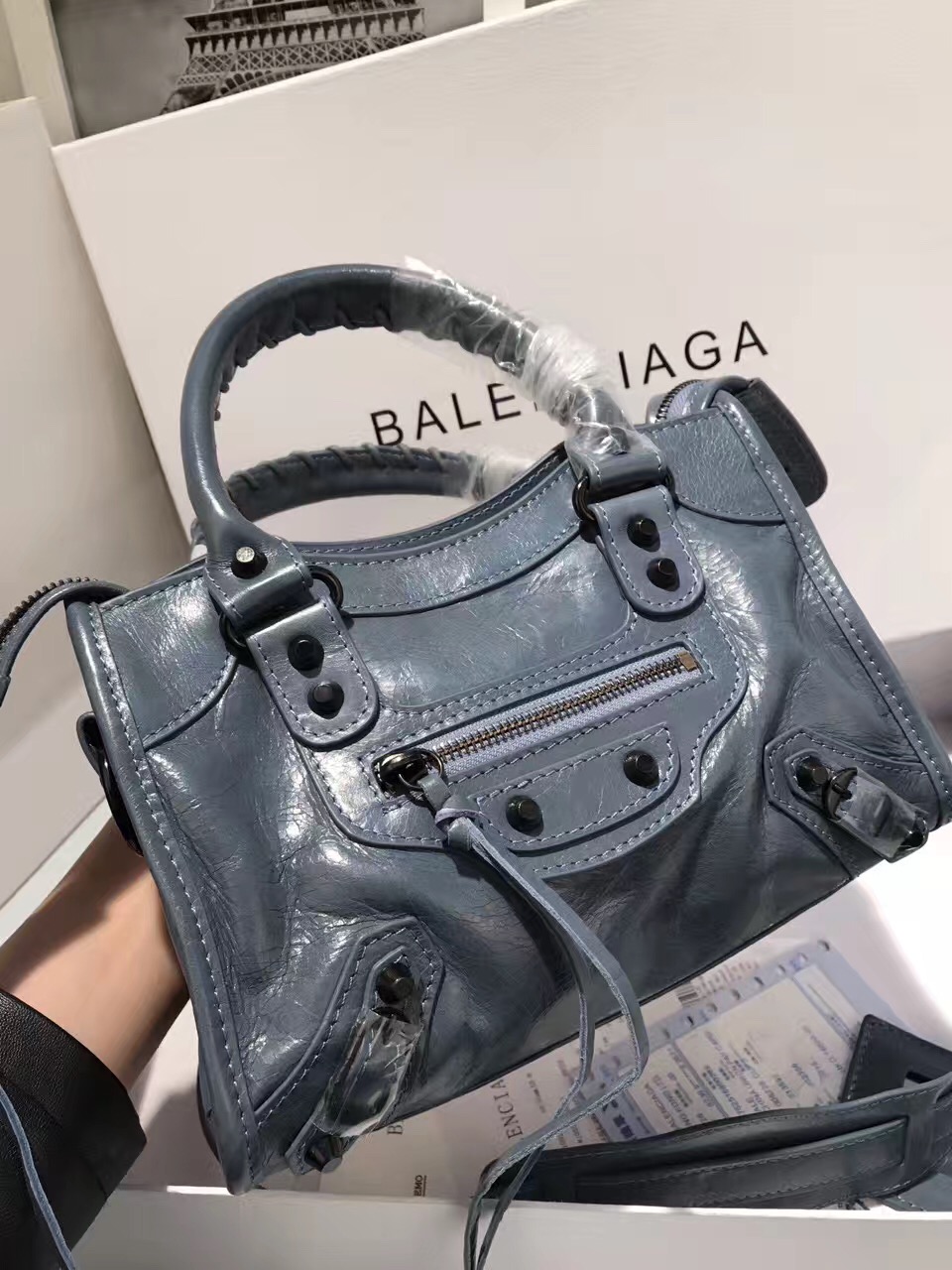 balenciaga city mini navy gray handbags