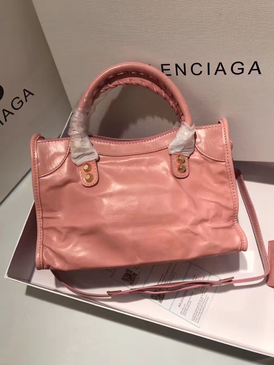 balenciaga city small pink handbags