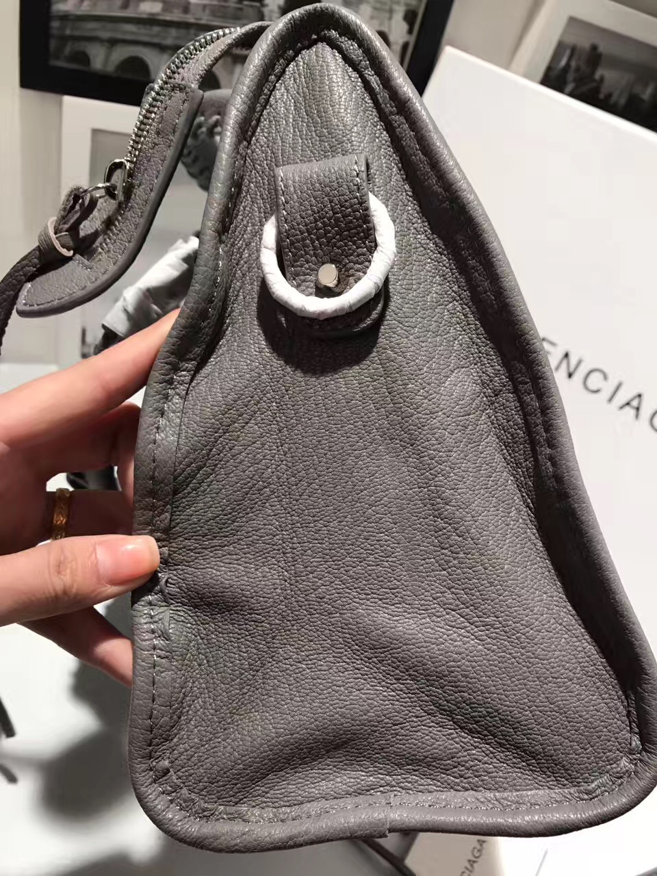 balenciaga city large goatskin gray handbags