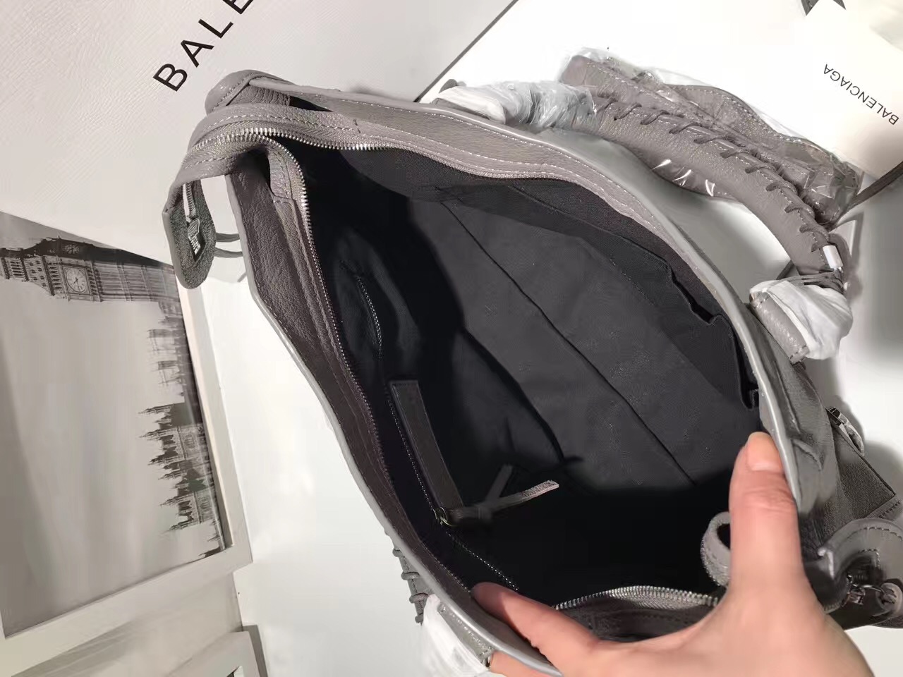 balenciaga city large goatskin gray handbags