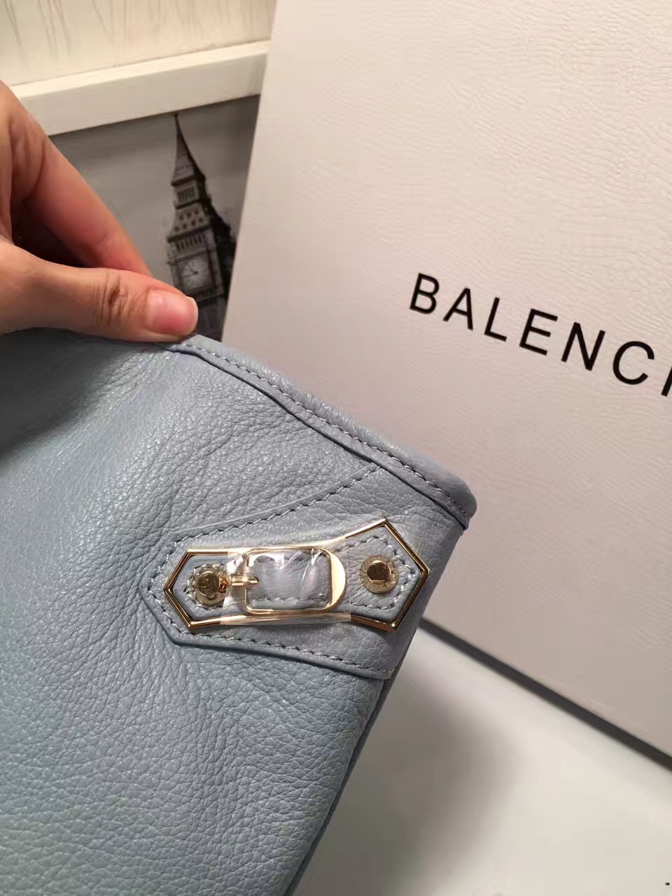 balenciaga city large blue goatskin light handbags