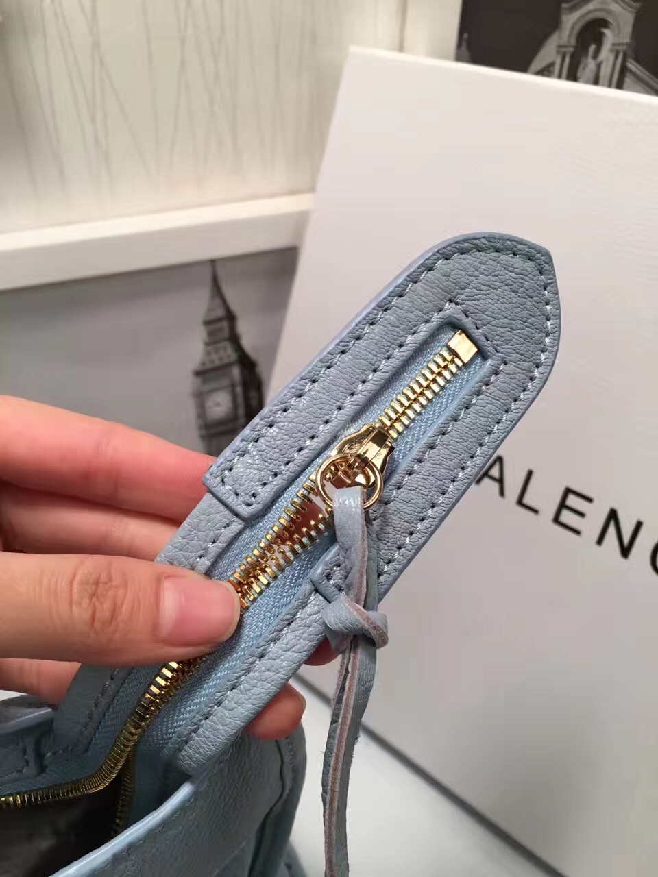 balenciaga city large blue goatskin light handbags