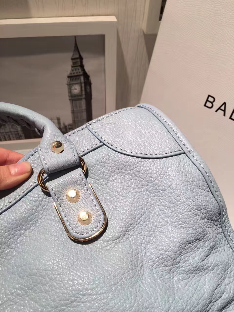 balenciaga city large blue goatskin light handbags