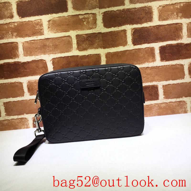 Gucci GG Signature Black leather Men Clutch Purse Handbag