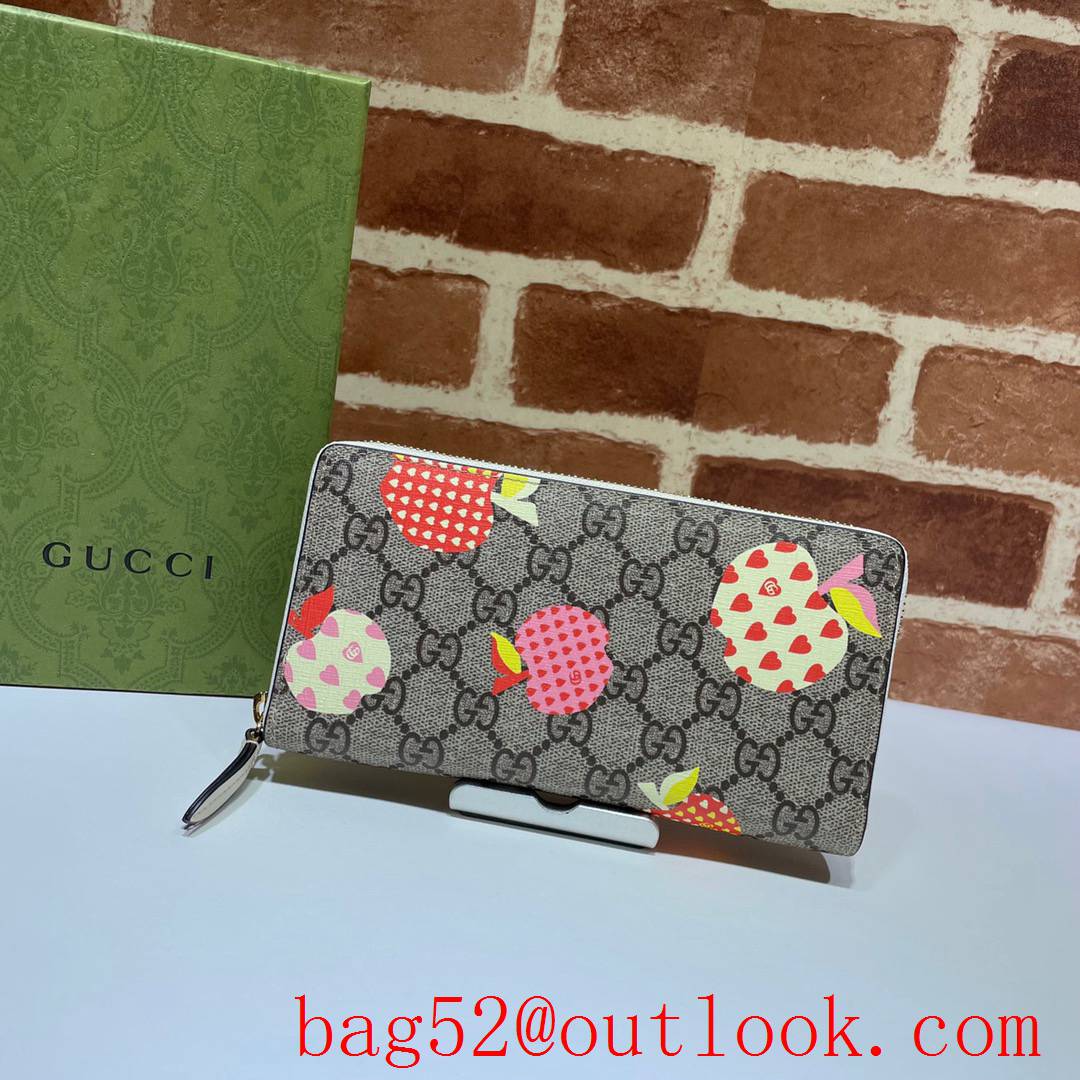 Gucci Long Zippy Apples Wallet Purse