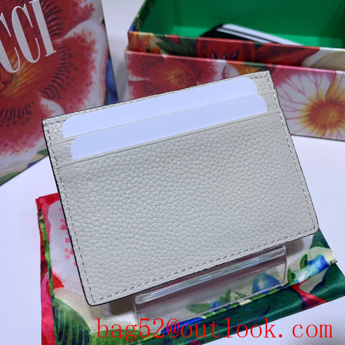 Gucci Zumi GG cream leather Card Holder Purse Wallet