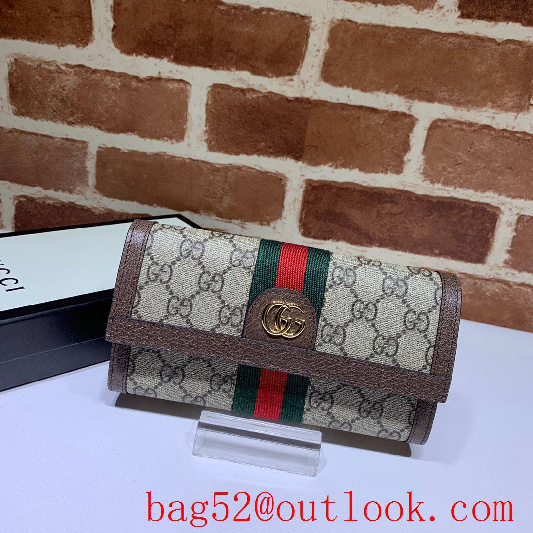 Gucci Ophidia GG Brown Long Wallet flap Purse