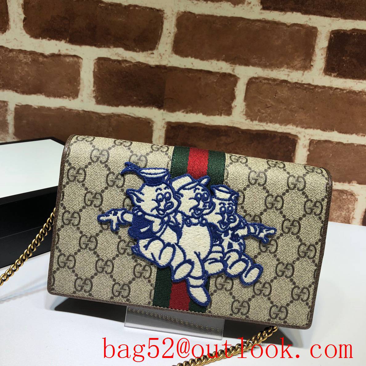 Gucci Ophidia GG chain shoulder small wallet bag purse with 3 Pigs