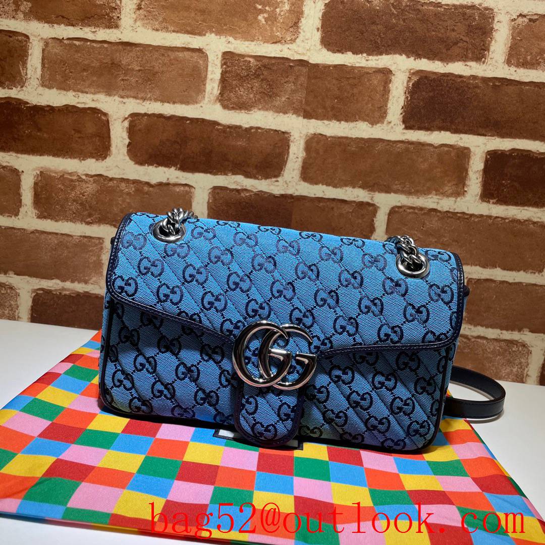 Gucci GG Marmont 26cm blue Multicolor chain Shoulder Bag purse