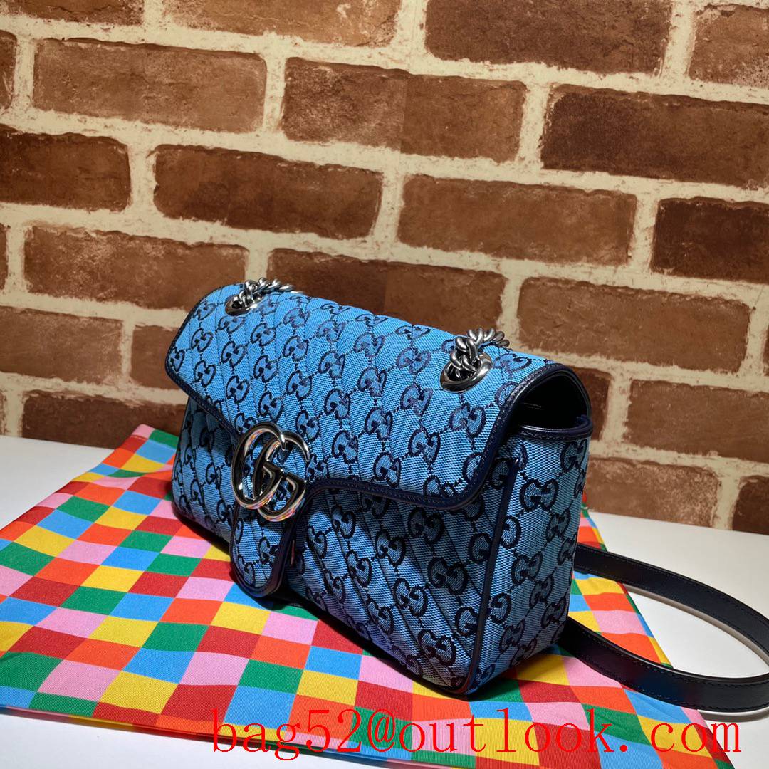 Gucci GG Marmont 26cm blue Multicolor chain Shoulder Bag purse