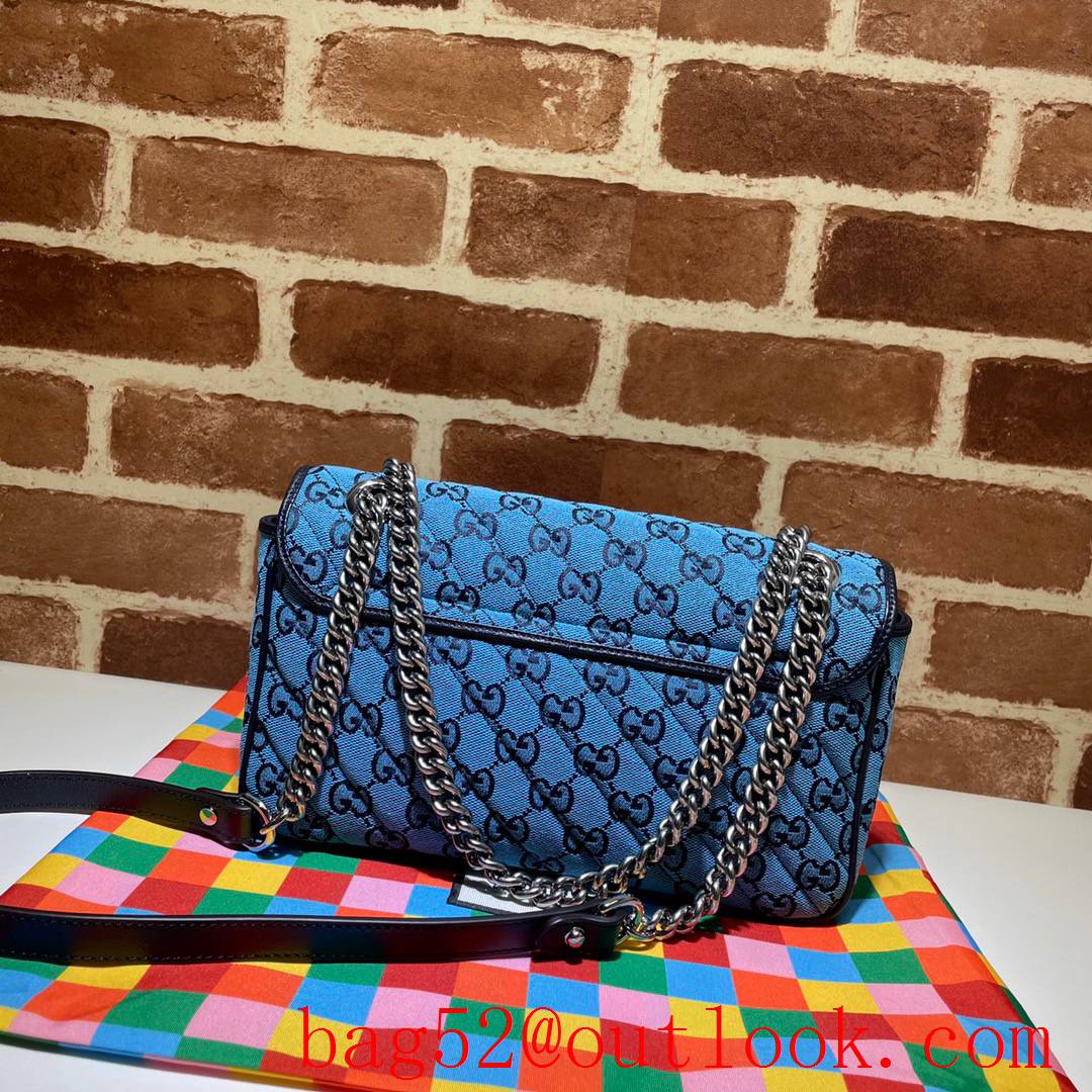 Gucci GG Marmont 26cm blue Multicolor chain Shoulder Bag purse